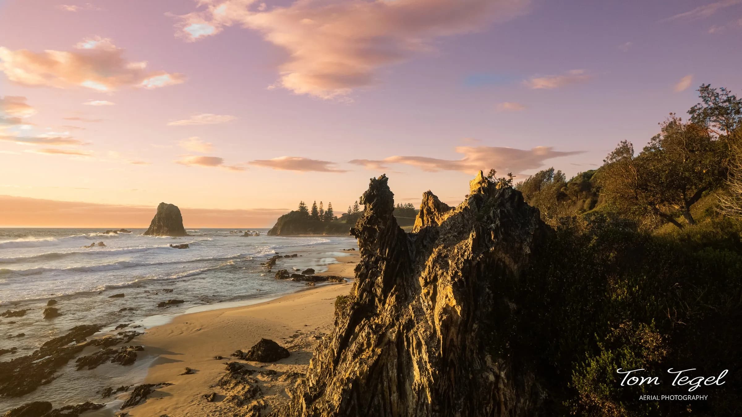 Aerial view of Kangaroo Rock at golden hour